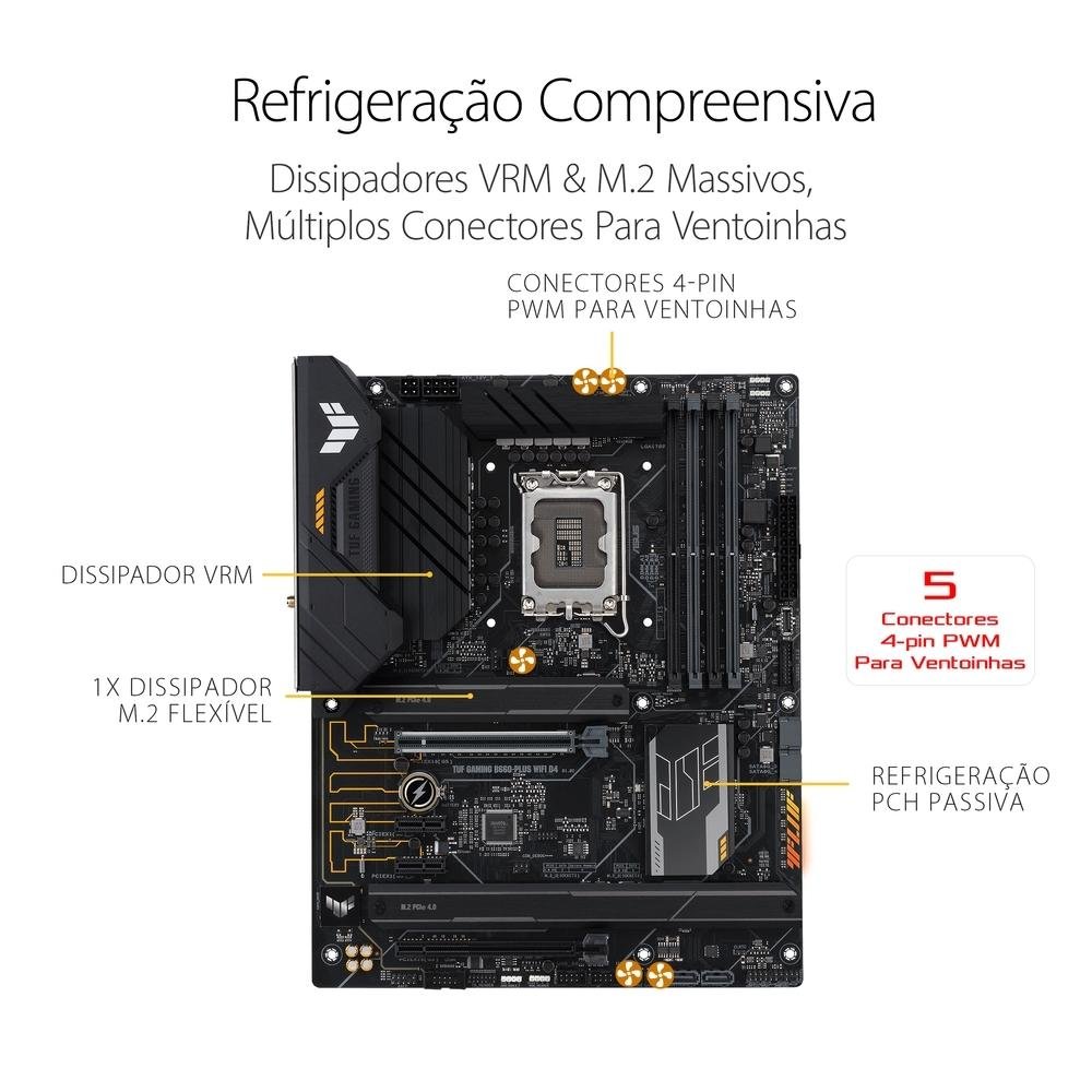 Placa Mãe Asus TUF Gaming B660-PLUS Wi-Fi D4, Intel LGA 1700 B660