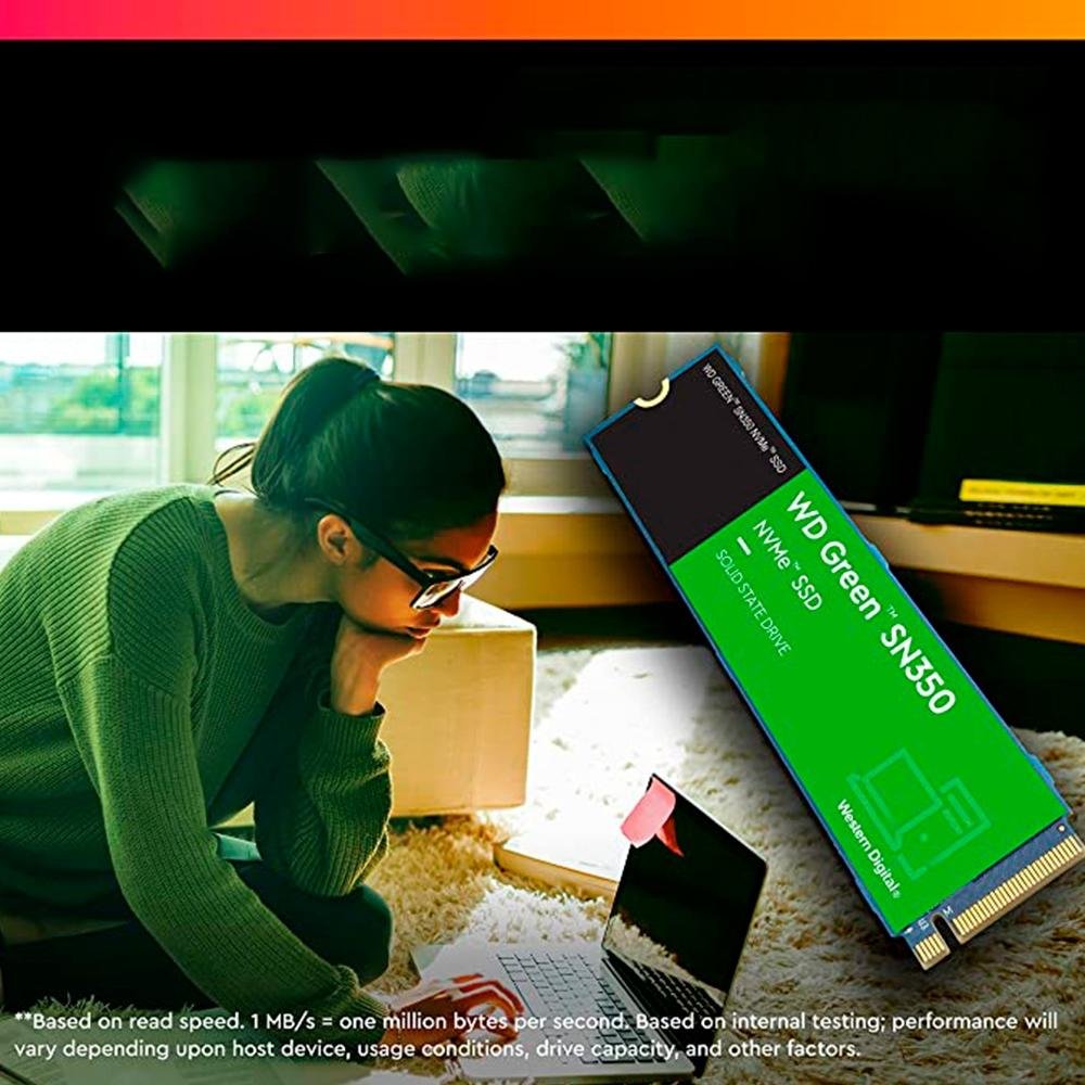 SSD WD Green SN350, 1TB, M.2 2280, PCIe, NVMe, Leitura: 3200MB/s e Gravação: 2500MB/s, Verde - WDS100T3G0C