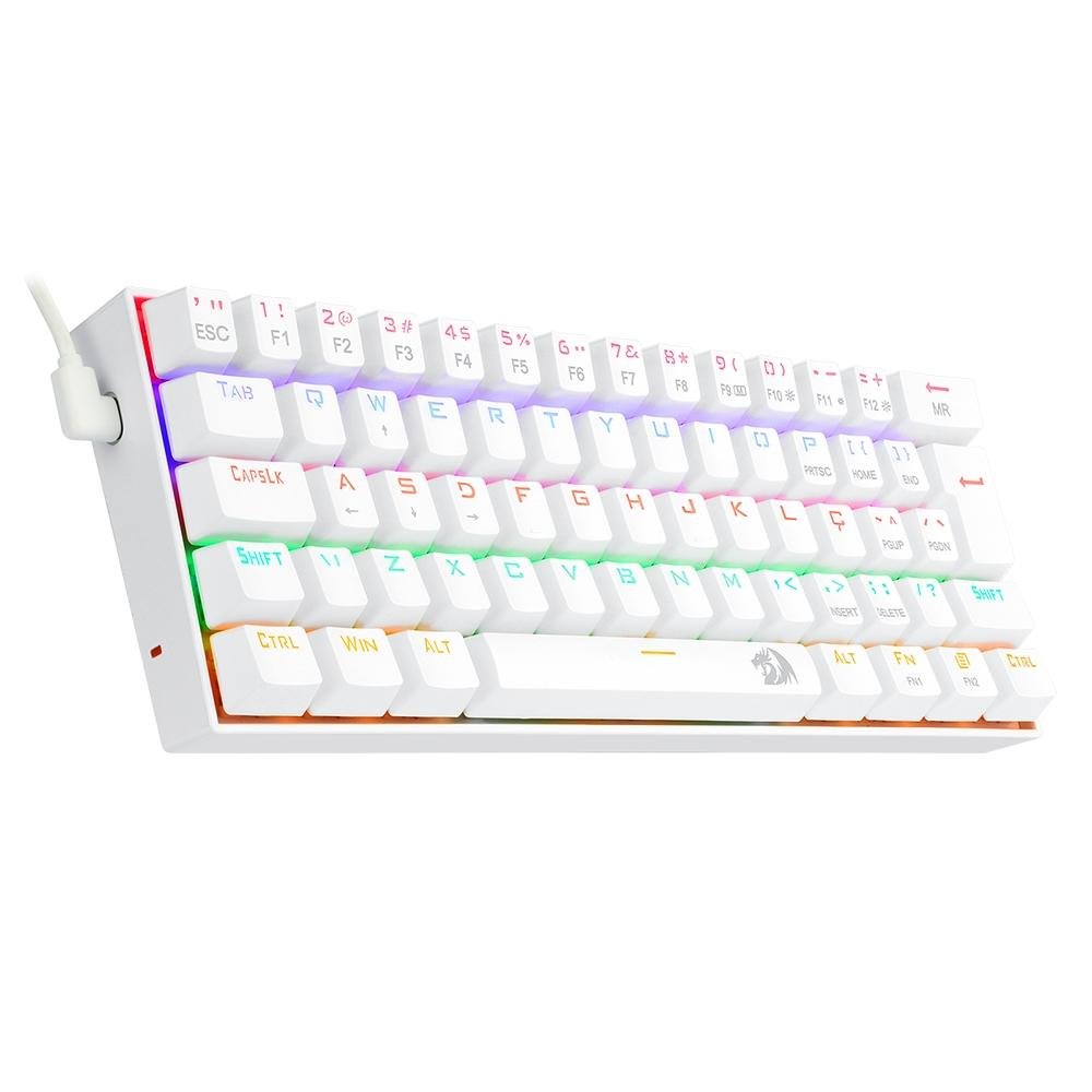 Imagem 3 de 9 do produto Teclado Mecânico Gamer Redragon Lakshmi Lunar White, Rainbow, Switch Blue, Layout 60%, ABNT2, Branco - K606W-R (PT-BLUE)