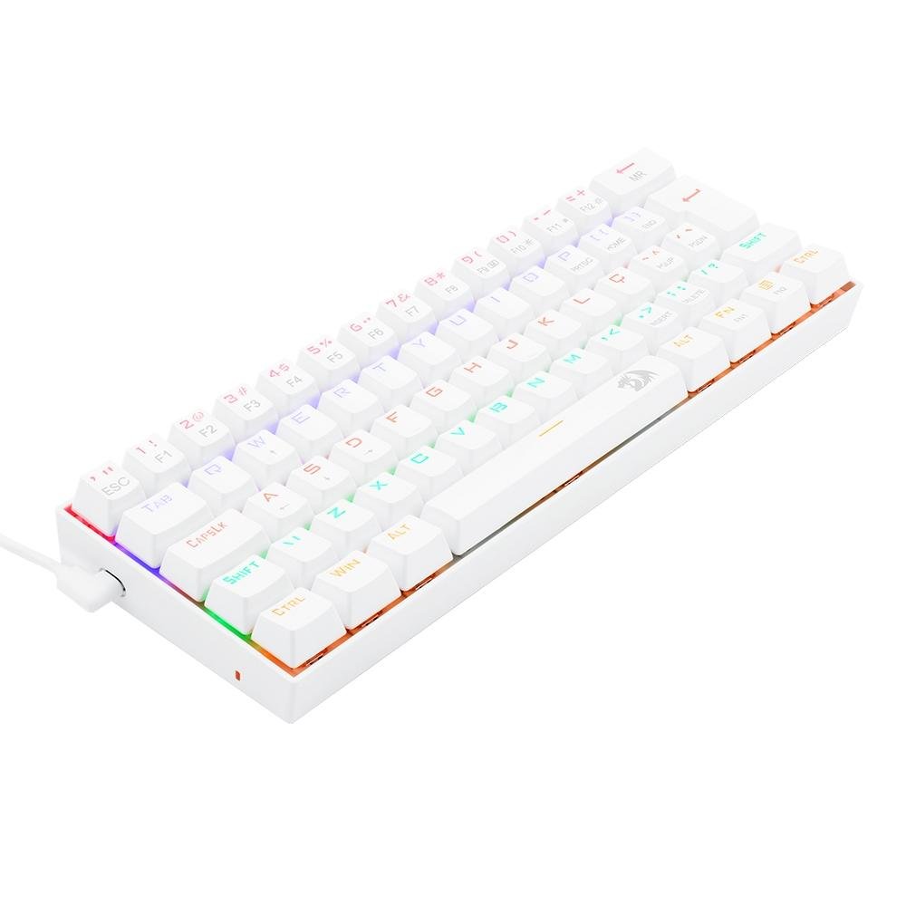 Imagem 4 de 9 do produto Teclado Mecânico Gamer Redragon Lakshmi Lunar White, Rainbow, Switch Blue, Layout 60%, ABNT2, Branco - K606W-R (PT-BLUE)