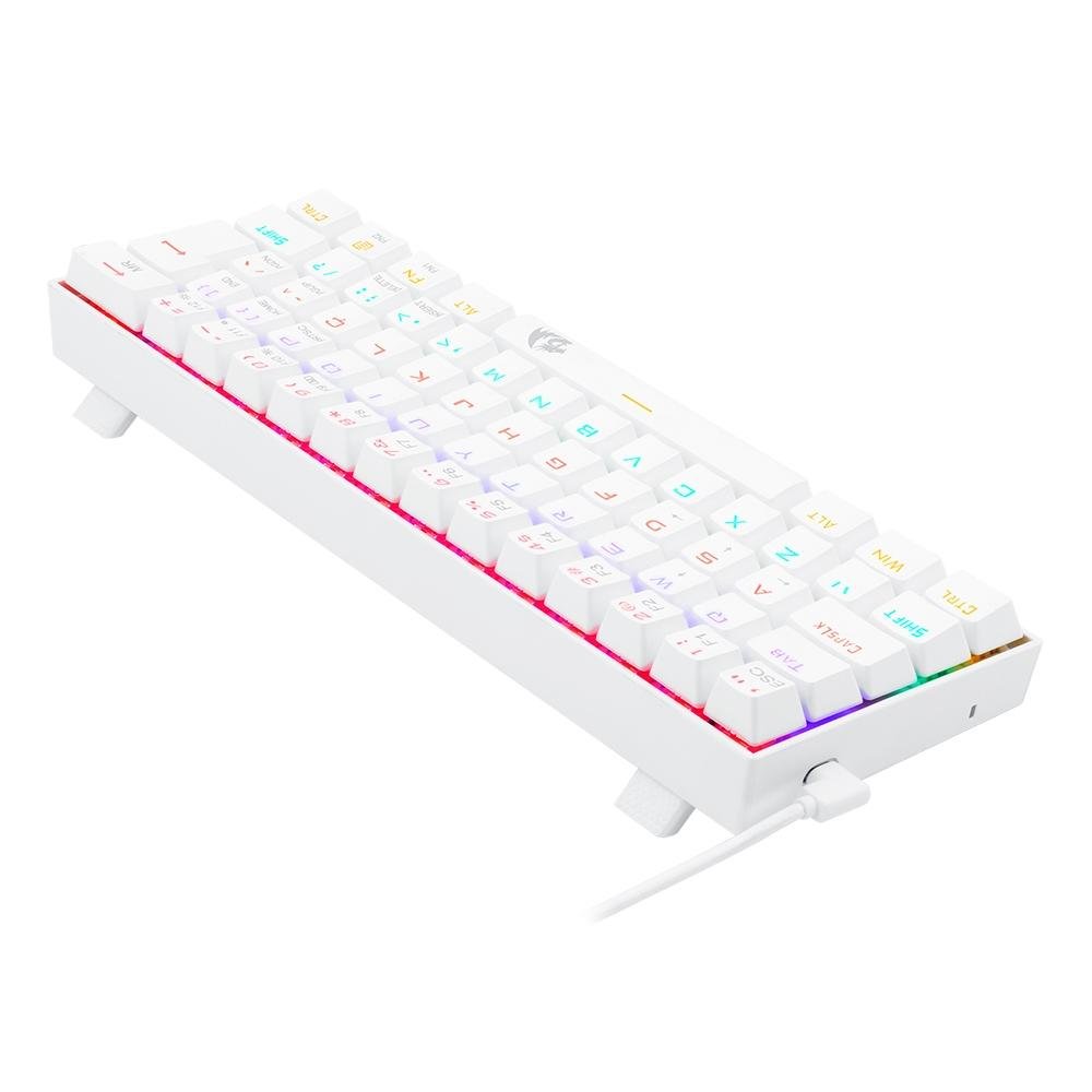Imagem 5 de 9 do produto Teclado Mecânico Gamer Redragon Lakshmi Lunar White, Rainbow, Switch Blue, Layout 60%, ABNT2, Branco - K606W-R (PT-BLUE)