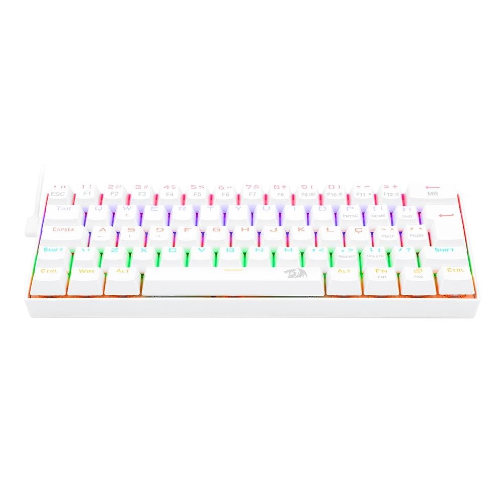 Imagem 6 de 9 do produto Teclado Mecânico Gamer Redragon Lakshmi Lunar White, Rainbow, Switch Blue, Layout 60%, ABNT2, Branco - K606W-R (PT-BLUE)