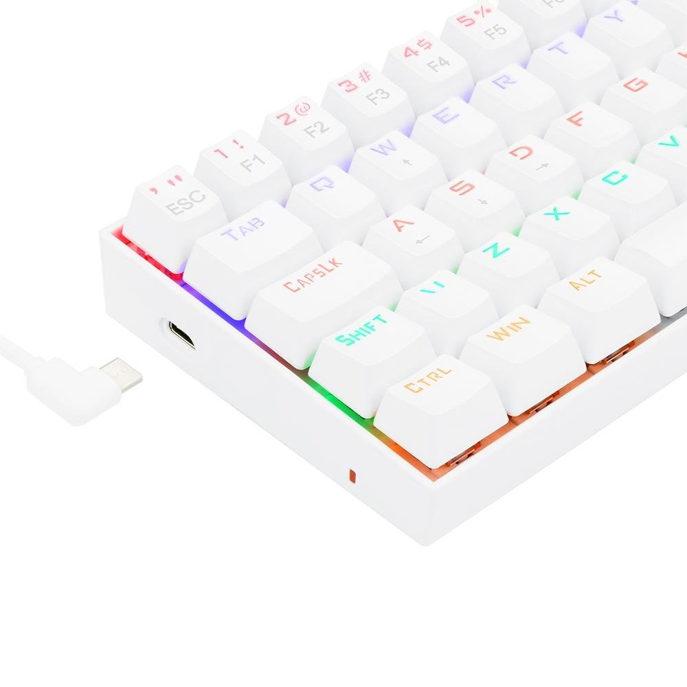 Imagem 7 de 9 do produto Teclado Mecânico Gamer Redragon Lakshmi Lunar White, Rainbow, Switch Blue, Layout 60%, ABNT2, Branco - K606W-R (PT-BLUE)