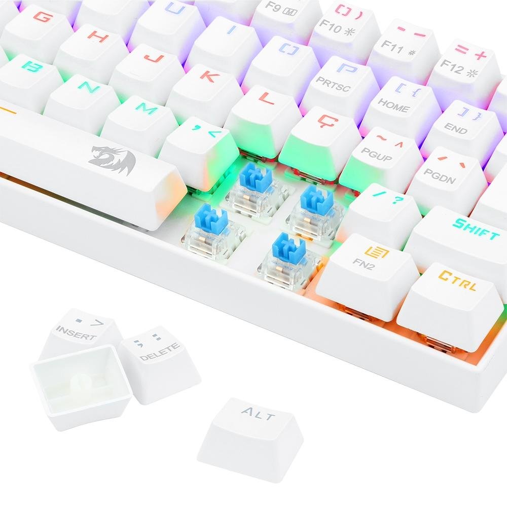 Imagem 8 de 9 do produto Teclado Mecânico Gamer Redragon Lakshmi Lunar White, Rainbow, Switch Blue, Layout 60%, ABNT2, Branco - K606W-R (PT-BLUE)