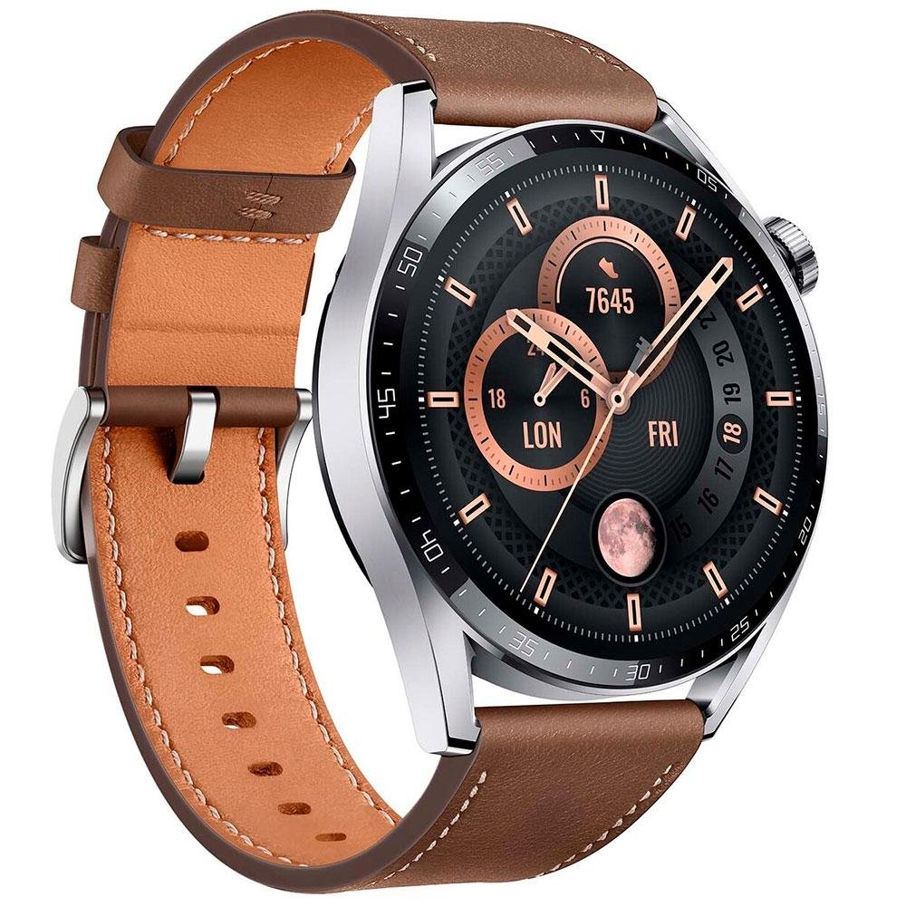 Imagem 2 de 4 do produto Smartwatch Huawei Watch GT3, 46mm, Bluetooth, Tela HD Amoled, GPS, Resistente à Água, Marrom - JPT-B19