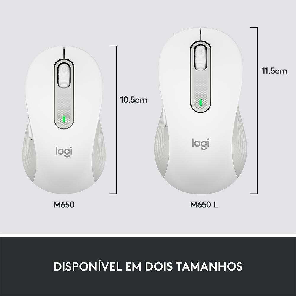Mouse Sem Fio ( Balão.info) Signature M650 L 2000 DPI, Design Padrão, 5 Botões, Silencioso, Bluetooth, USB, Branco - 910-( Balão.info - foto 9