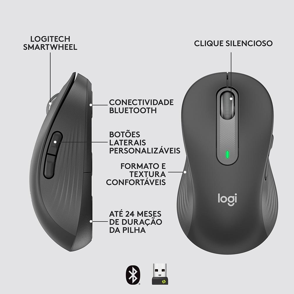 Mouse Sem Fio ( Balão.info) Signature M650 L Esquerdo, 2000 DPI, para Canhotos, Bluetooth, USB, Grafite - 910-( Balão.info - foto 5