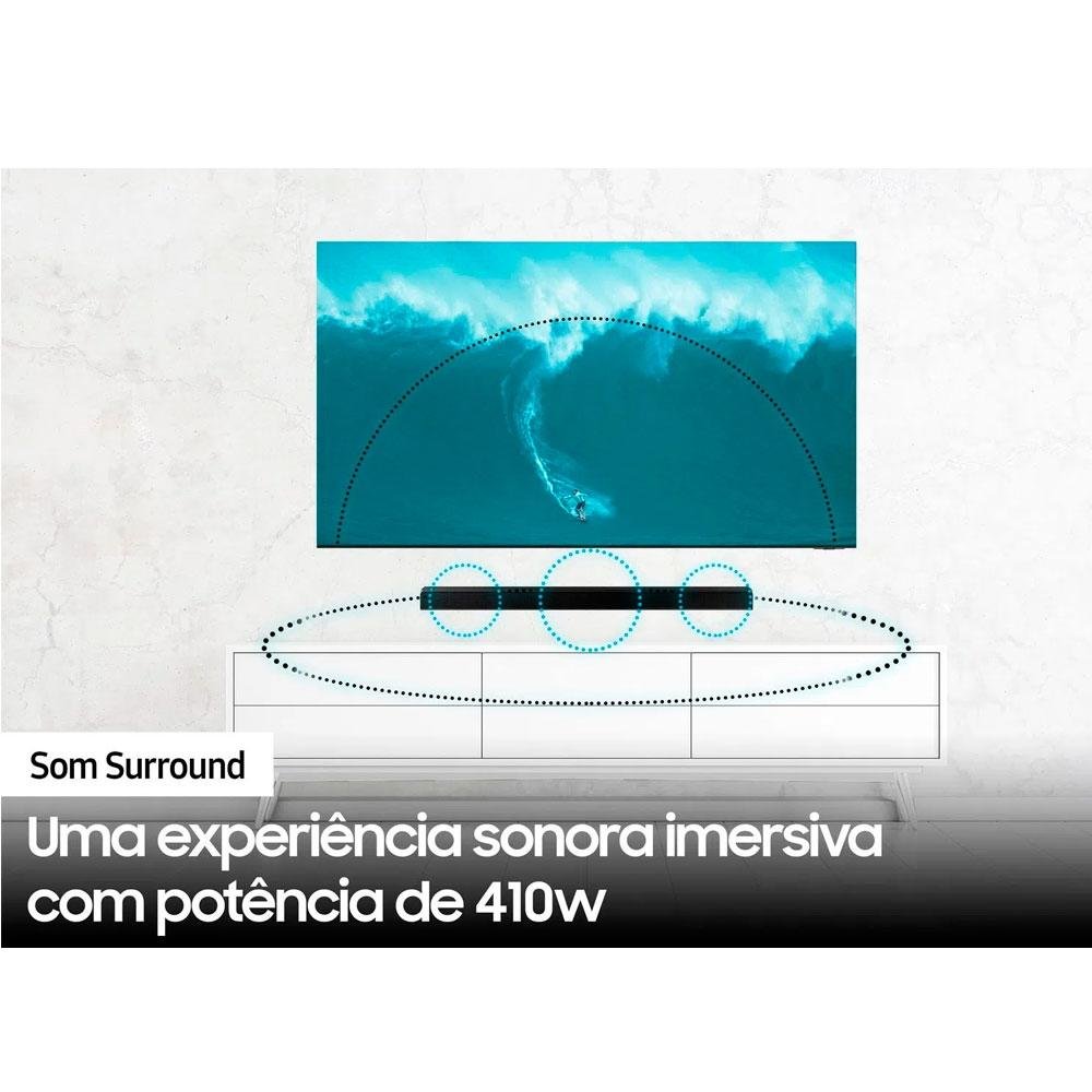 Imagem 5 de 9 do produto Soundbar Samsung, 2.1 Canais, 410W RMS, Bluetooth, Subwoofer Sem Fio, Preto - HW-A555