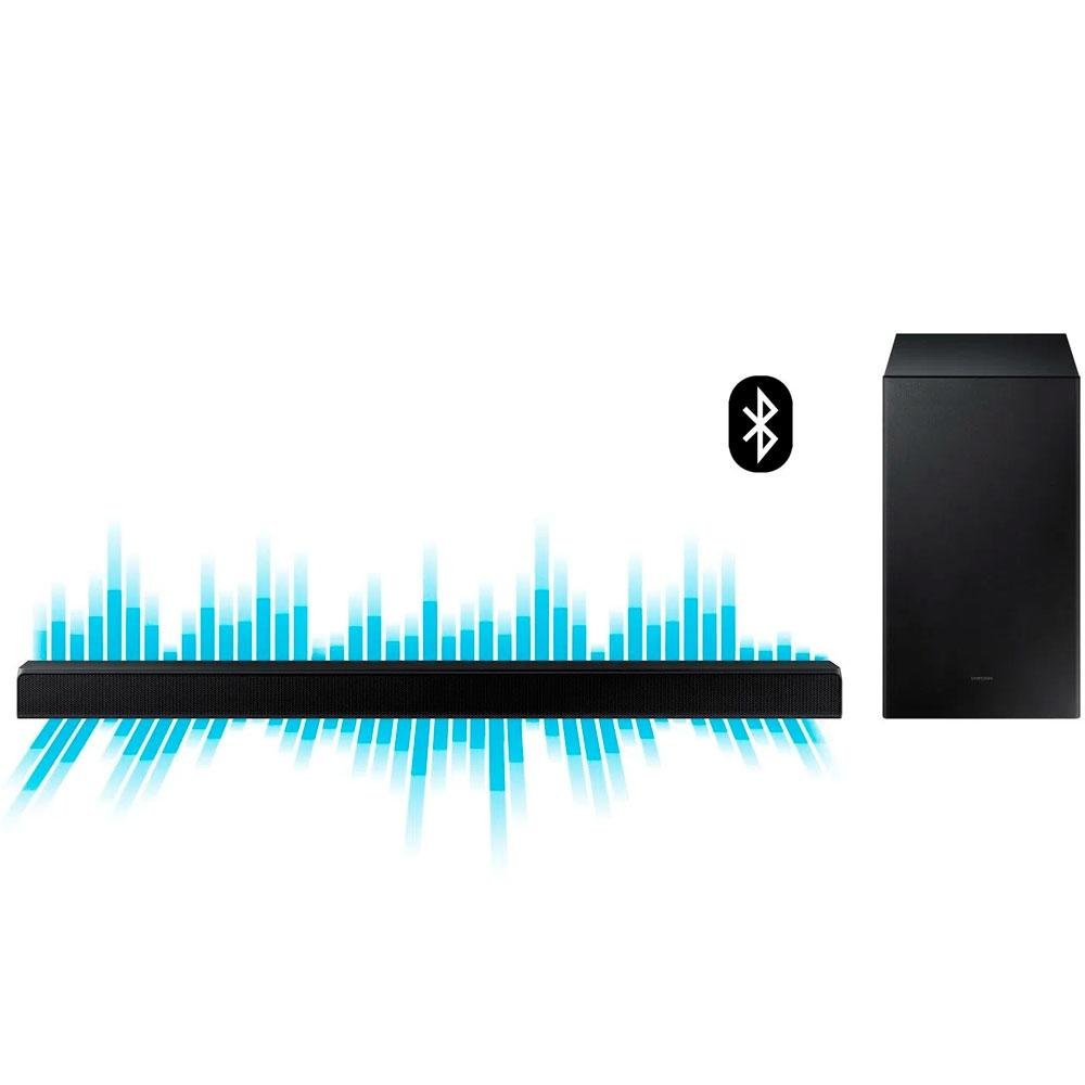 Imagem 4 de 9 do produto Soundbar Samsung, 2.1 Canais, 410W RMS, Bluetooth, Subwoofer Sem Fio, Preto - HW-A555