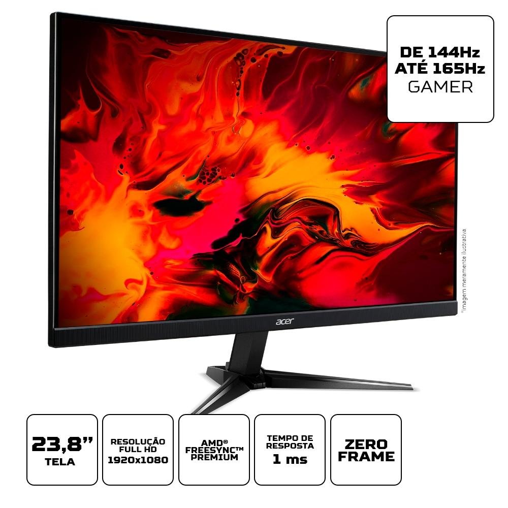 Imagem 5 de 7 do produto Monitor Gamer Acer Nitro 23,8 Full HD LED, 165Hz, 1ms, HDMI e DisplayPort, FreeSync Premium, Preto - QG241Y