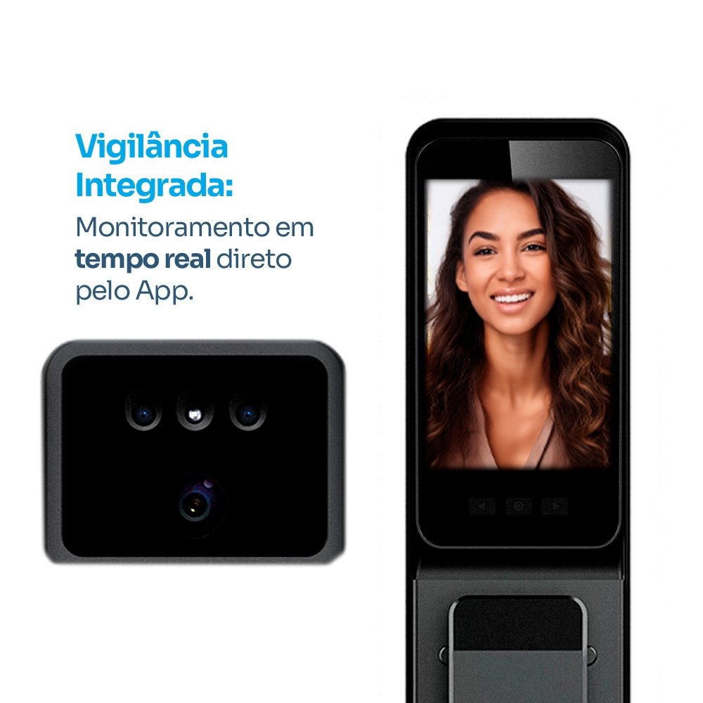 Fechadura Digital Balão.info Smart Security, Com maçaneta, Reconhecimento Facial, Biometria, Controle via app, Preto - KSFD700PT - view 4