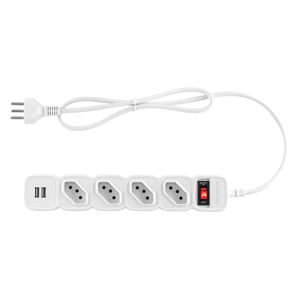 Filtro de Linha Intelbras 4 Tomadas, EPE204, 2 USB, Bivolt, Branco - 4824204