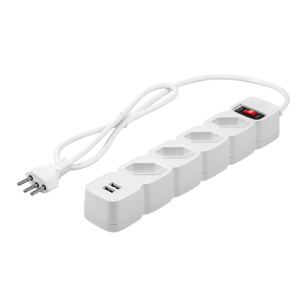 Filtro de Linha Intelbras 4 Tomadas, EPE204, 2 USB, Bivolt, Branco - 4824204