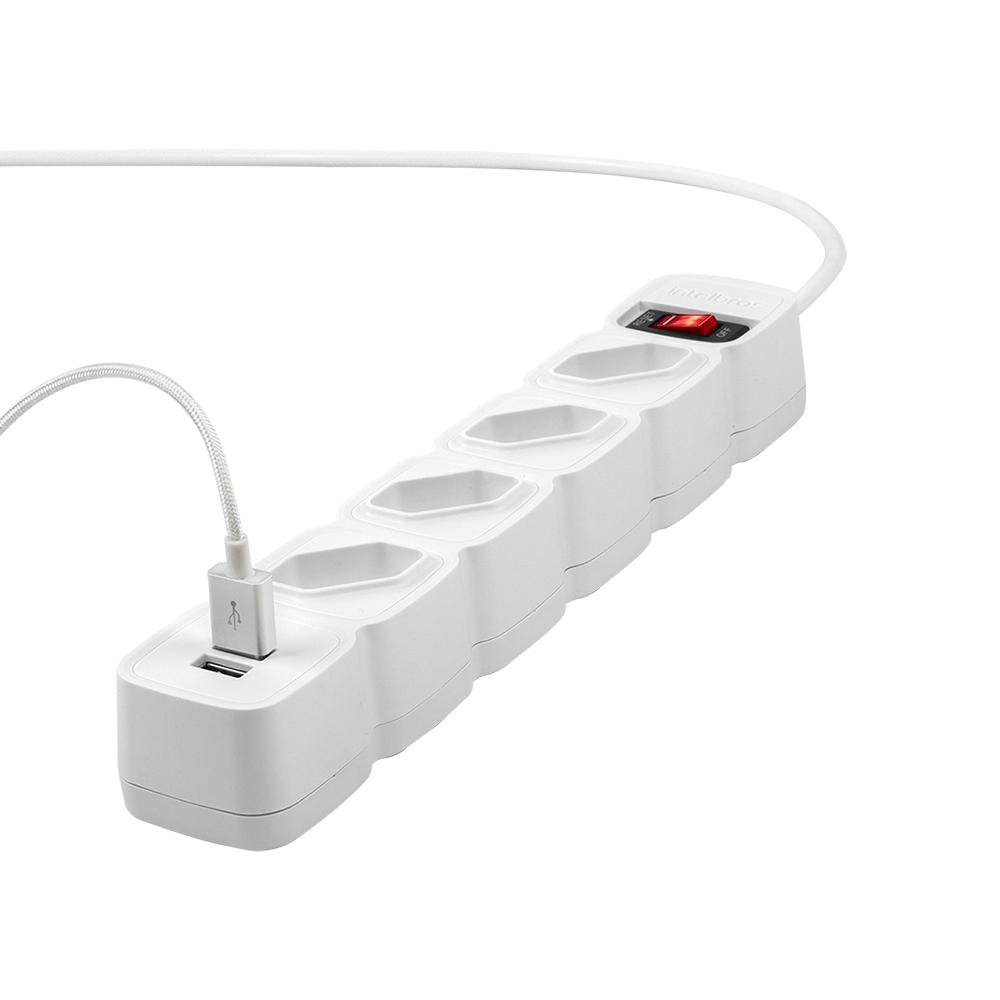 Filtro de Linha Intelbras 4 Tomadas, EPE204, 2 USB, Bivolt, Branco - 4824204