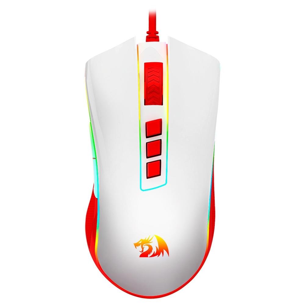 Imagem 2 de 8 do produto Mouse Gamer Redragon Cobra, RGB, 12400DPI, 8 Botões, Branco e Vermelho - M711C