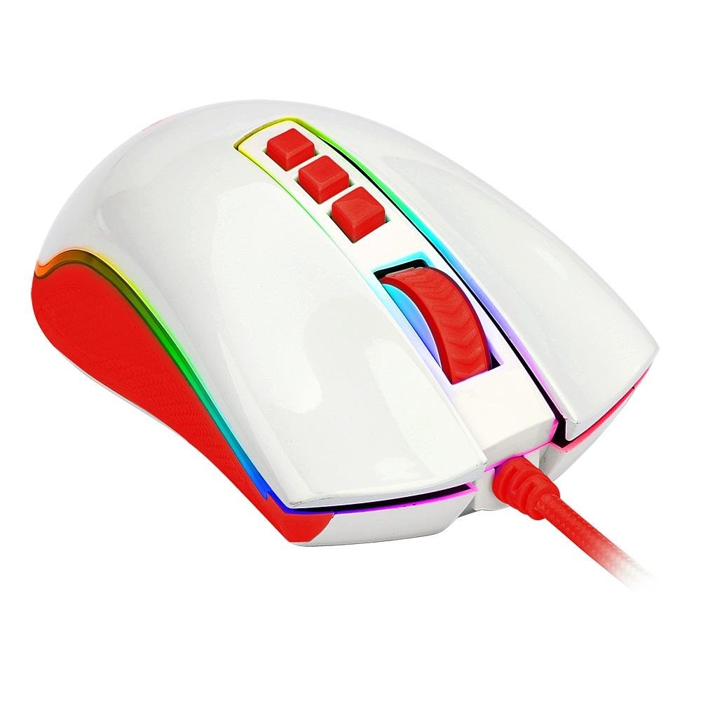 Imagem 5 de 8 do produto Mouse Gamer Redragon Cobra, RGB, 12400DPI, 8 Botões, Branco e Vermelho - M711C