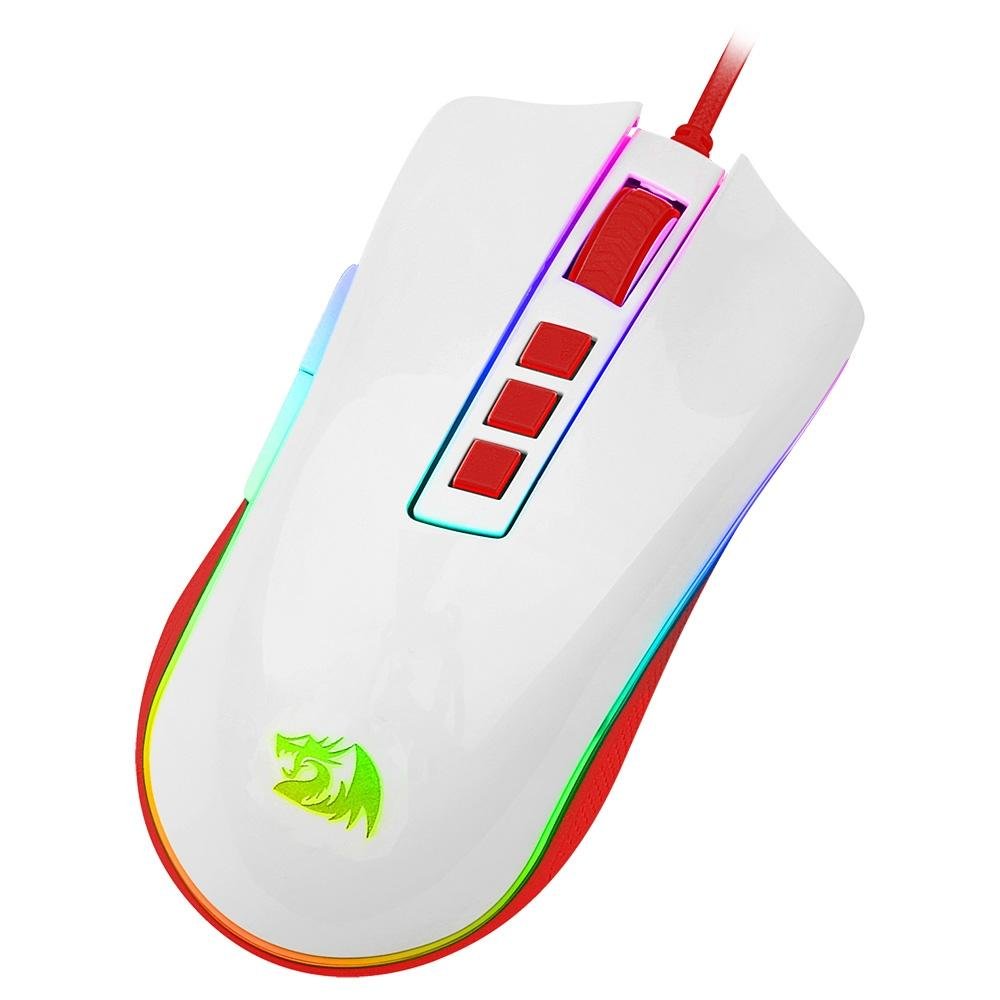 Imagem 3 de 8 do produto Mouse Gamer Redragon Cobra, RGB, 12400DPI, 8 Botões, Branco e Vermelho - M711C