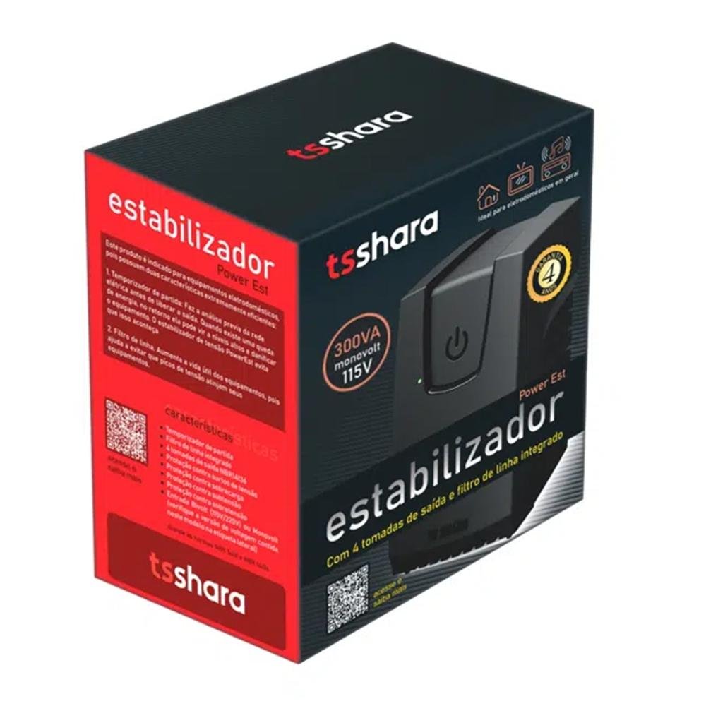 Estabilizador TS Shara ( Balão.info) 300VA, 115V, 4 Tomadas, Preto - 9100 - foto 4