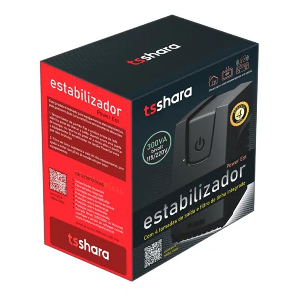 Estabilizador TS Shara ( Balão.info) 300VA, 4 Tomadas, Saida 115V, Entrada Bivolt, Preto - 9101 - foto 4