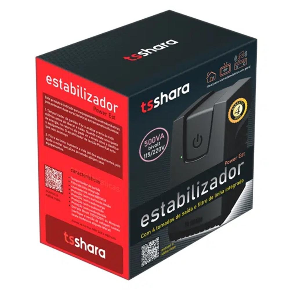Estabilizador TS Shara ( Balão.info) 500VA, 4 Tomadas, Saida 115V, Entrada Bivolt, Preto - 9116 - foto 4