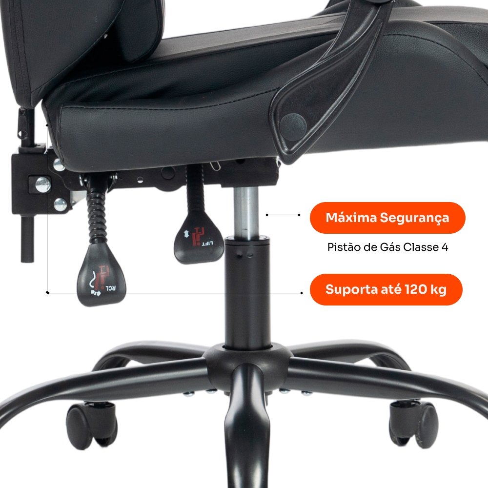 Cadeira Gamer Husky Storm 100, Até 120kg, Almofadas, Reclinável 135º, PU, Preta - HCG100PT