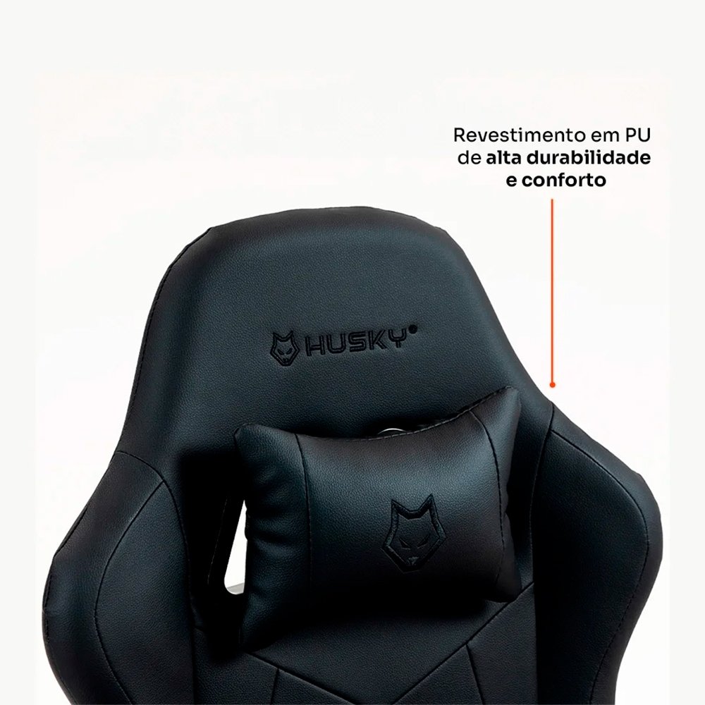 Cadeira Gamer Husky Storm 100, Até 120kg, Almofadas, Reclinável 135º, PU, Preta - HCG100PT