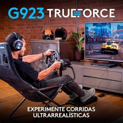 Kit Volante Logitech G923 para PS5, PS4 e PC com Force Feedback TRUEFORCE,  Acabamento em Couro + Jogo Gran Turismo 7 Edição Standart, PS5