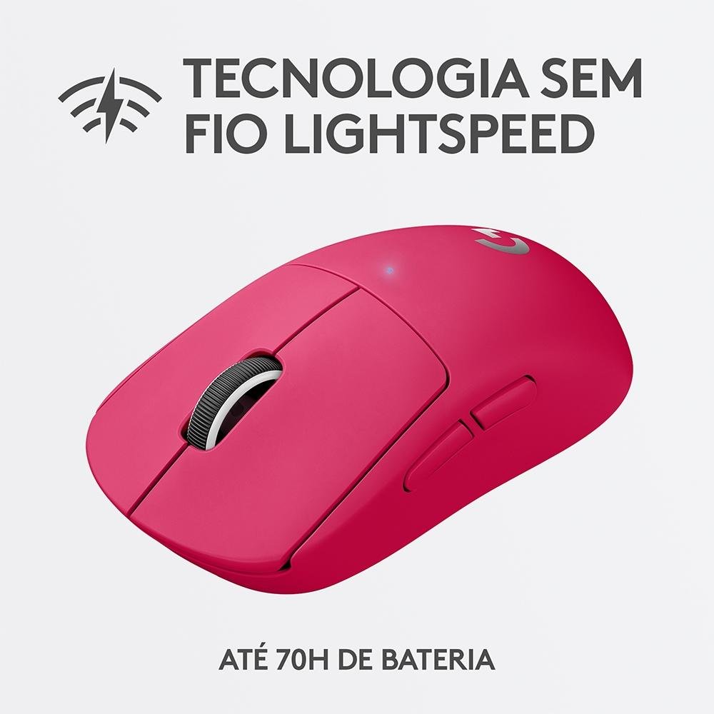 Mouse Gamer Sem Fio Logitech G PRO X Superlight Lightspeed, 25.600 DPI, 5 Botões Programáveis, Sensor HERO 25K, Magenta - 910-005955 - view 4