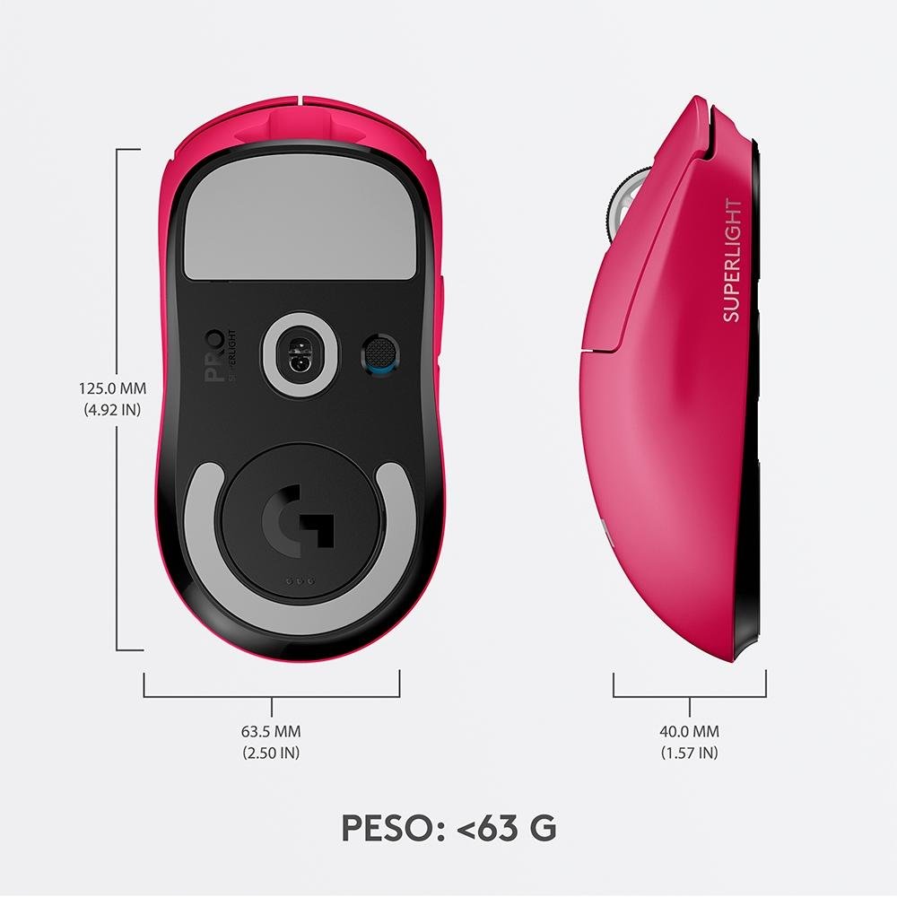 Mouse Gamer Sem Fio Logitech G PRO X Superlight Lightspeed, 25.600 DPI, 5 Botões Programáveis, Sensor HERO 25K, Magenta - 910-005955 - view 8