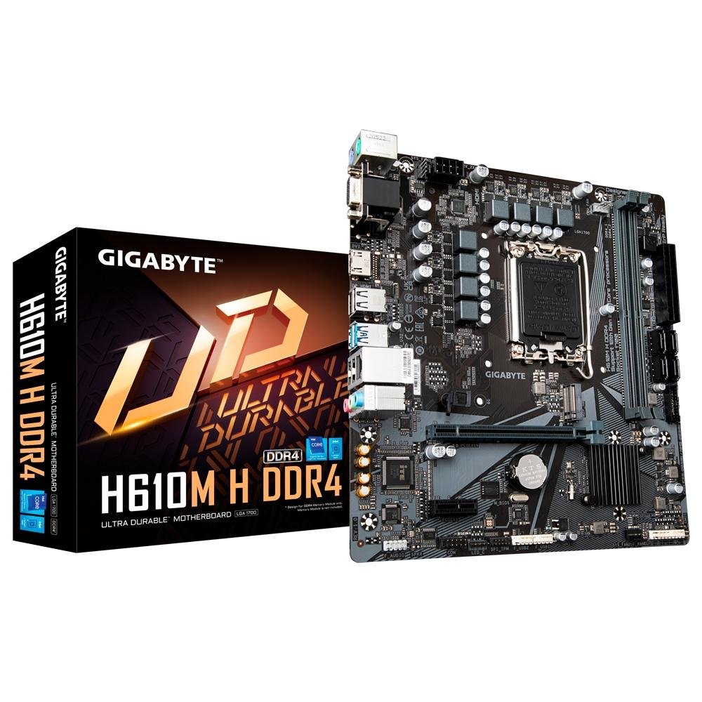 Placa-Mãe Gigabyte H610M Rev. 1.0, Intel LGA1700, H610, DDR4, mATX, Preto - H610M H DDR4 Placa-Mãe Gigabyte H610M Rev. 1.0, Intel LGA1700, H610, DDR4, mATX, Preto - H610M H DDR4