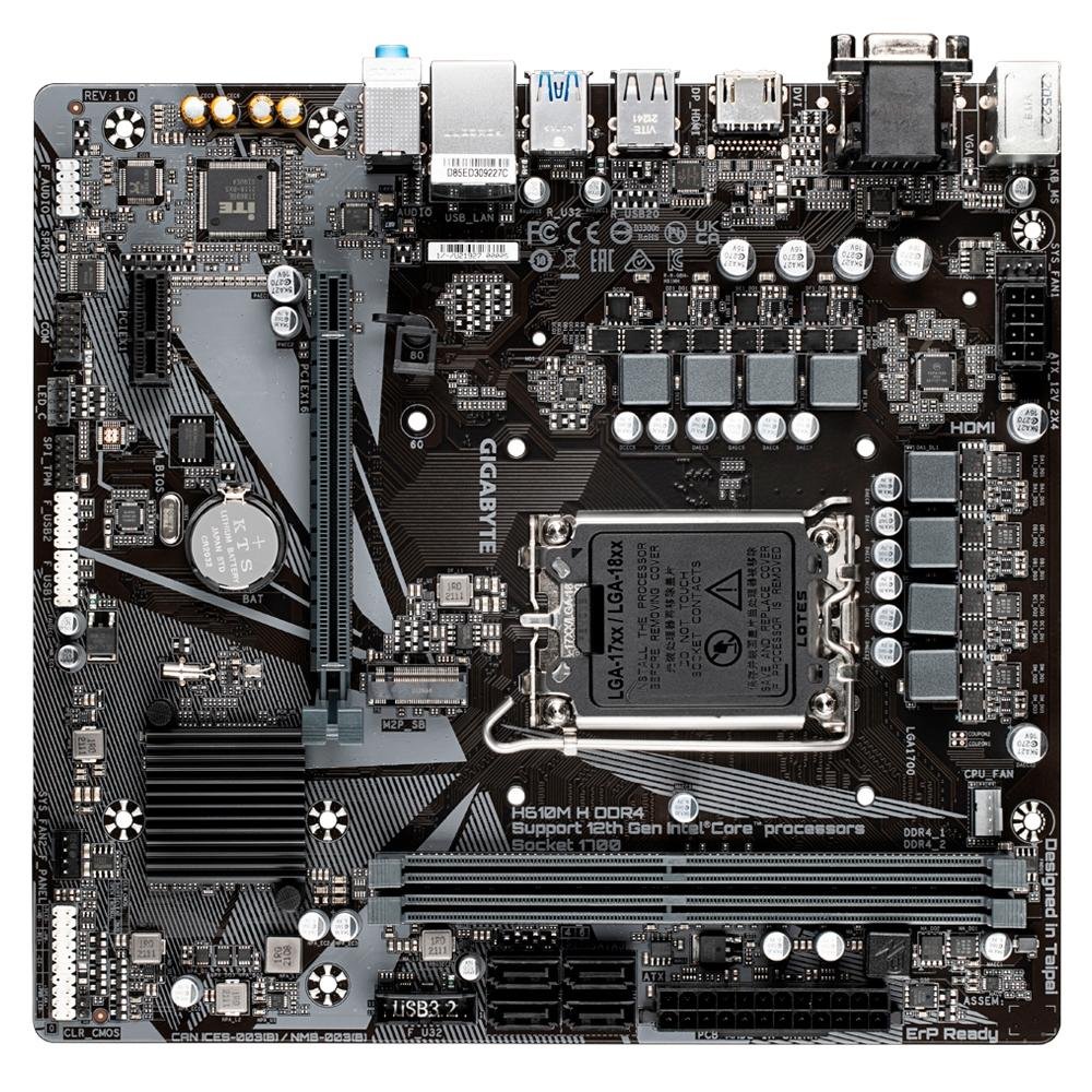 Placa-Mãe Gigabyte H610M Rev. 1.0, Intel LGA1700, H610, DDR4, mATX, Preto - H610M H DDR4 Placa-Mãe Gigabyte H610M Rev. 1.0, Intel LGA1700, H610, DDR4, mATX, Preto - H610M H DDR4