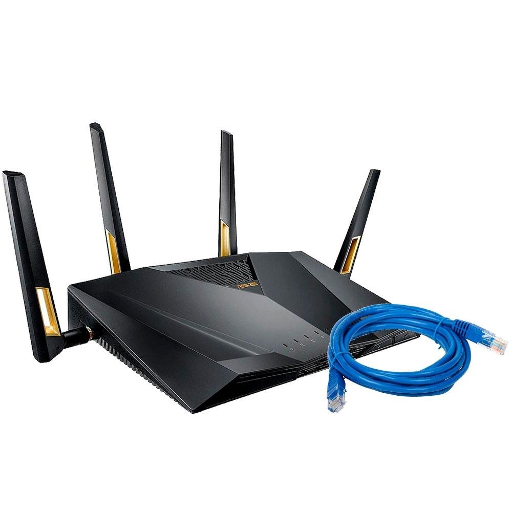 Kit Roteador Asus Dual Band 6000Mbps 4 Antenas RT AX88U Cabo De kit-roteador-asus-dual-band-6000mbps-4-antenas-rt-ax88u-cabo-de