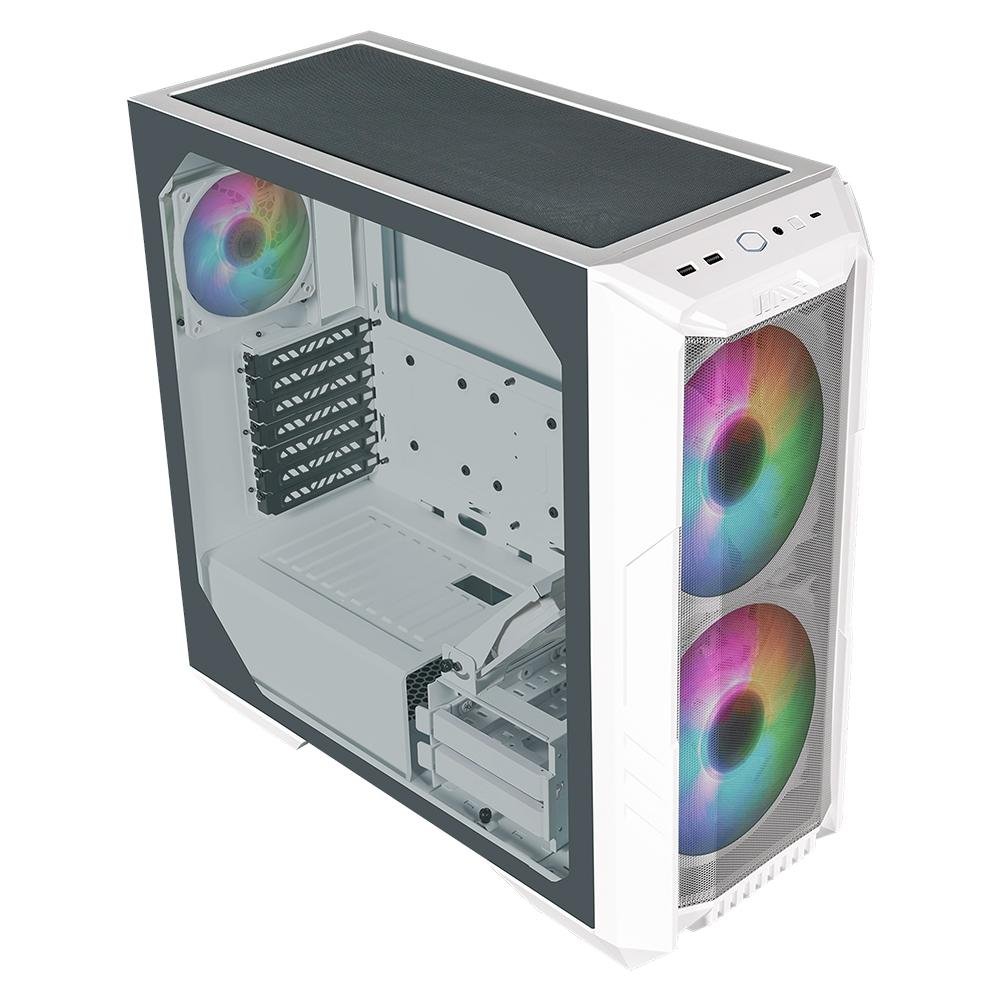 Gabinete Gamer Cooler Master HAF 500, Mid Tower, Com 2x Fans ARGB, 01 Fan Traseira ARGB, Lateral em Vidro Temperado, Branco - H500-WGNN-S00