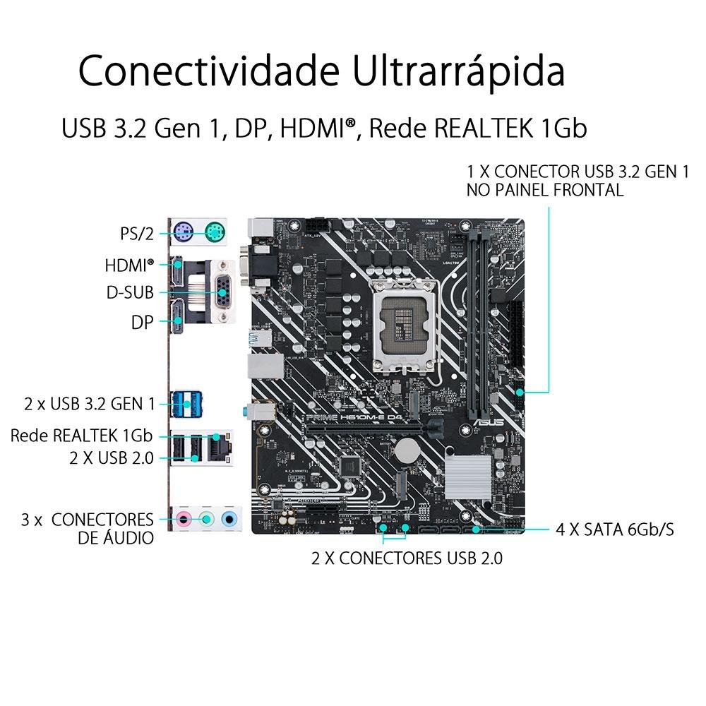 Placa-Mãe ASUS Prime H610M-E D4, Intel LGA 1700, mATX, DDR4, Preto - 90MB19N0-C1BAY0
