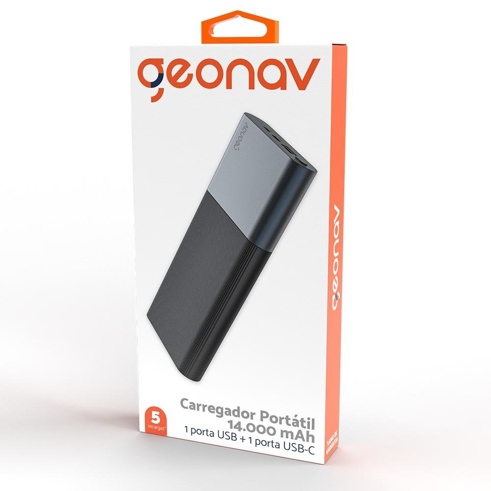 Imagem 6 de 6 do produto Power Bank Universal Geonav, 14.000mAh, Cinza Espacial - PB14KAL
