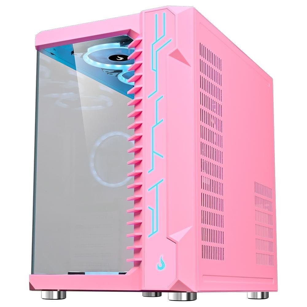 Imagem 3 de 5 do produto Gabinete Gamer Rise Mode Galaxy Glass, Mid Tower, Lateral e Frontal em Vidro Temperado, Rosa - RM-GA-GG-PK