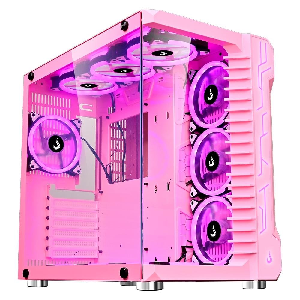 Imagem 2 de 5 do produto Gabinete Gamer Rise Mode Galaxy Glass, Mid Tower, Lateral e Frontal em Vidro Temperado, Rosa - RM-GA-GG-PK