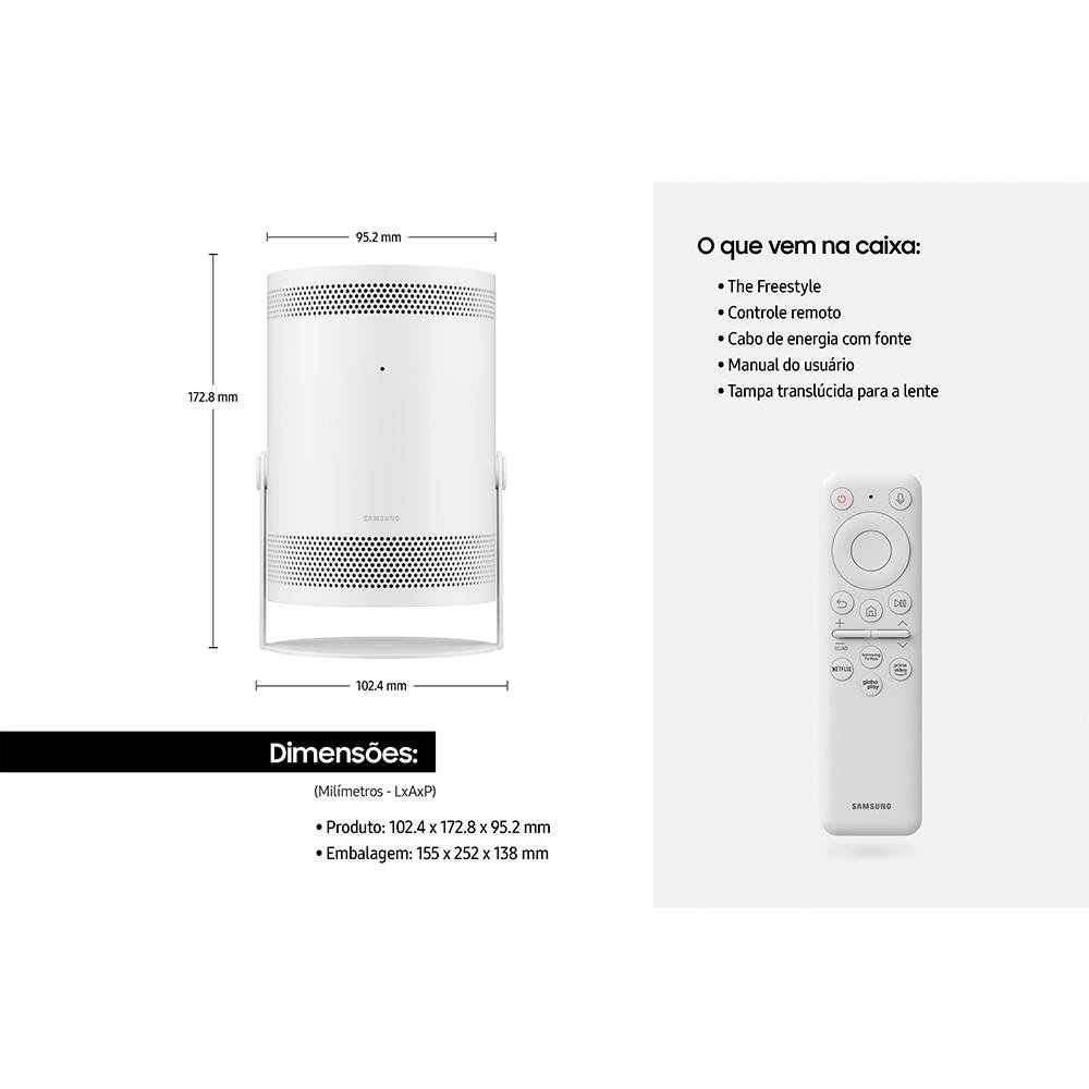 Projetor Smart Portátil Samsung The Freestyle, de 30 a 100 Polegadas, LED, 230 Lumens, HDMI, Branco - SP-LSP3BLAXZD Projetor Smart Portátil Samsung The Freestyle, de 30 a 100 Polegadas, LED, 230 Lumens, HDMI, Branco - SP-LSP3BLAXZD