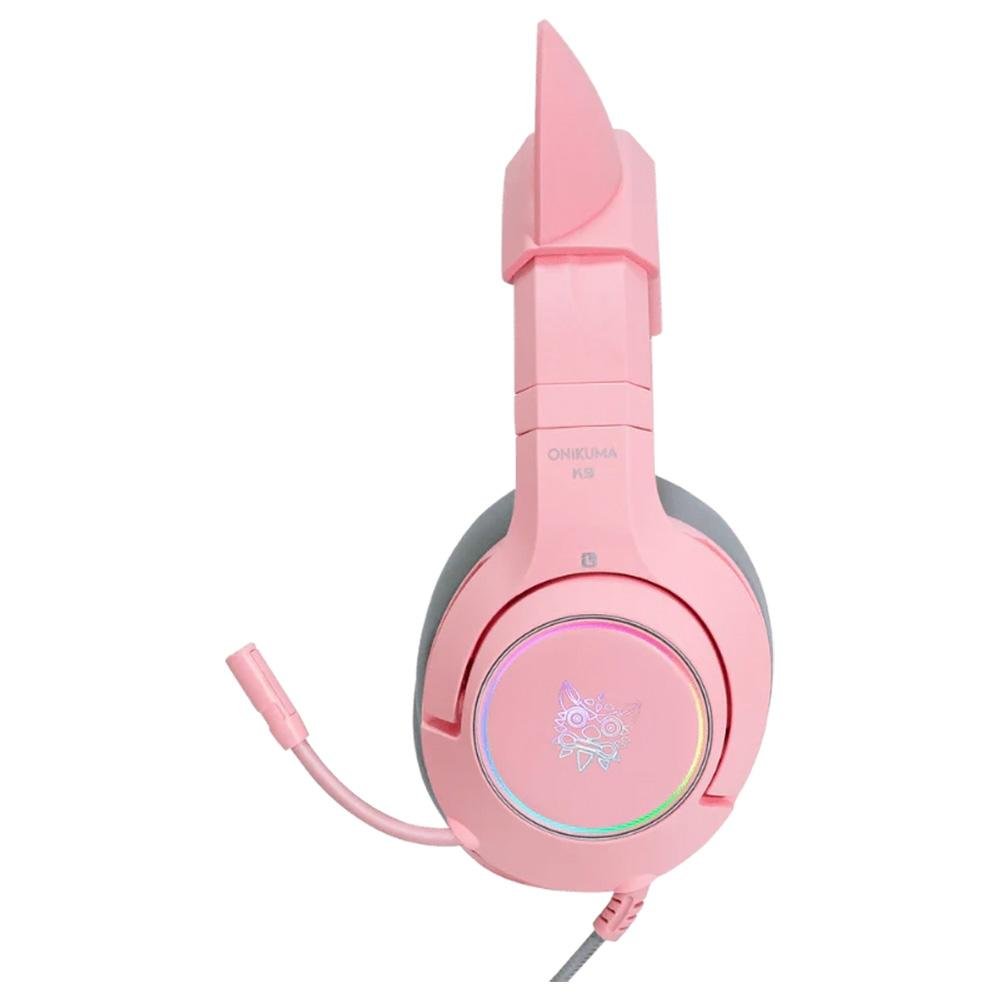 Headset Gamer Gatinho Onikuma, LED, Drivers 50mm, USB, PC, Rosa - K-9-7.1