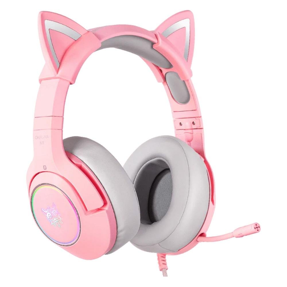 Headset Gamer Gatinho Onikuma, LED, Drivers 50mm, USB, PC, Rosa - K-9-7.1