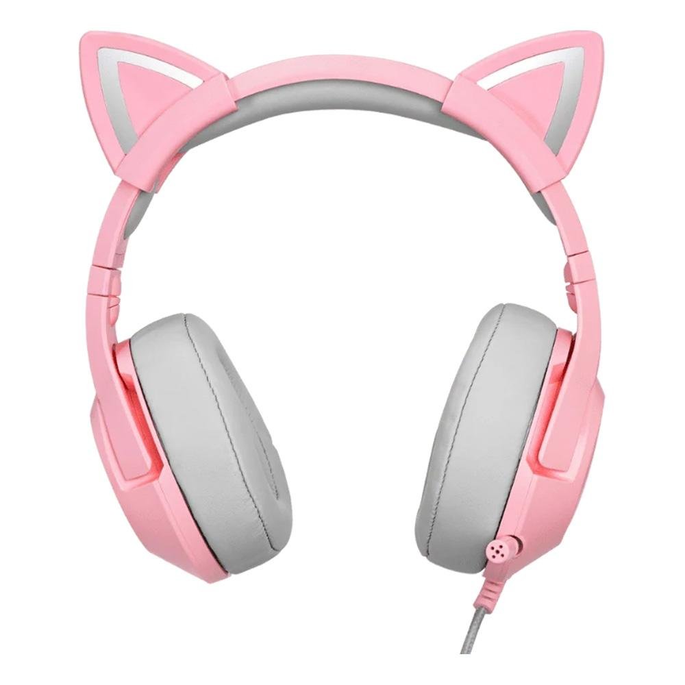 Headset Gamer Gatinho Onikuma, LED, Drivers 50mm, USB, PC, Rosa - K-9-7.1