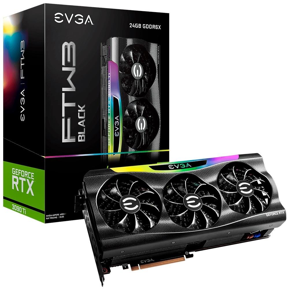 Placa de Vídeo EVGA NVIDIA GeForce RTX 3090 Ti FTW3 Black Gaming, 24GB GDDR6X, LHR, iCX3, ARGB LED, DLSS, Ray Tracing - 24G-P5-4981-KR