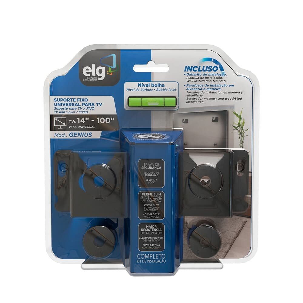 Imagem 5 de 6 do produto Suporte Fixo Universal de Parede para TVs de 14" a 100" ELG Genius, até 100kg, VESA, Preto - GENIUS