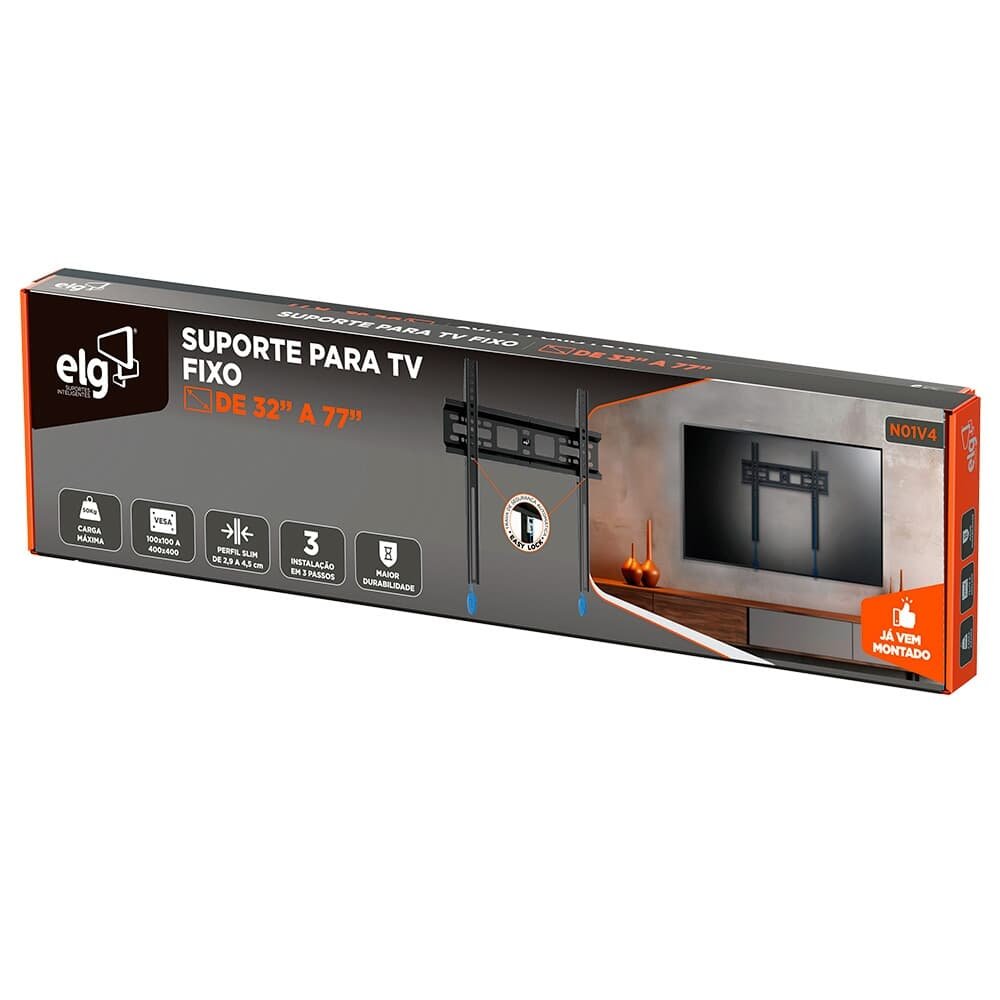 Imagem 5 de 6 do produto Suporte Fixo de Parede para TVs de 32" a 77" ELG, até 50kg, VESA, Preto - N01V4