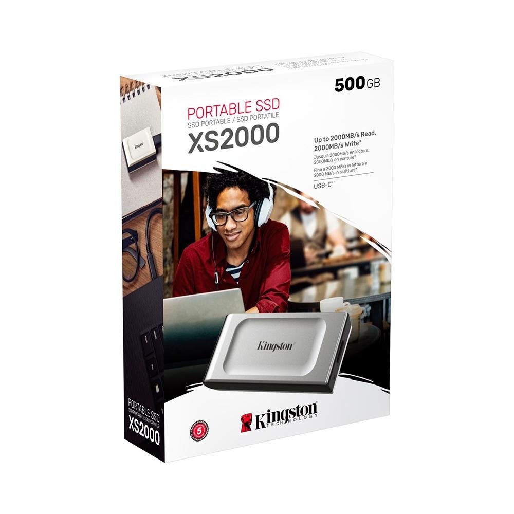 SSD Externo Kingston XS2000, 500GB, USB 3.2 Gen 2x2, Portátil, Leitura: 2000 MB/s, Gravação: 2000 MB/s, Prata - SXS2000/500G - view 4