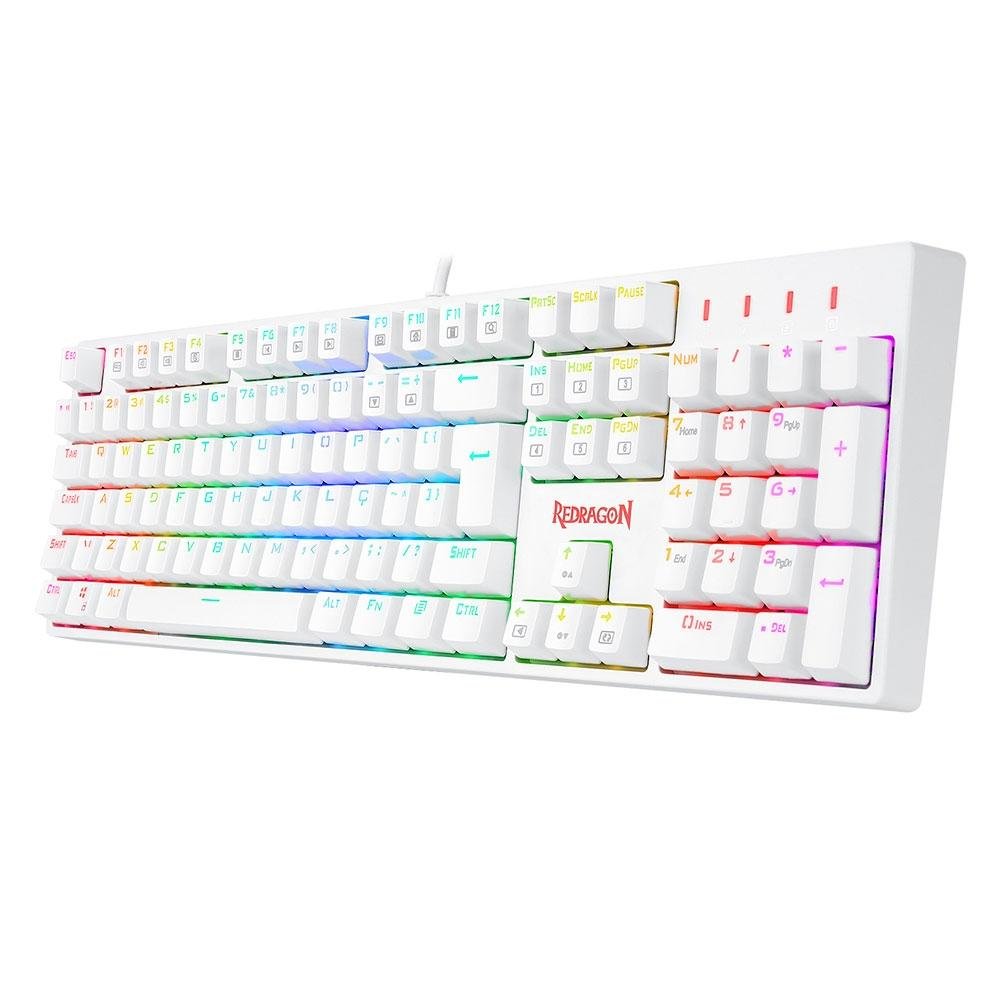 Teclado Óptico Gamer Redragon Surara Pro RGB, Switch Marrom, ABNT2, Keycaps ABS Doubleshot, Branco - K582W-RGB-PRO (PT-BROWN)