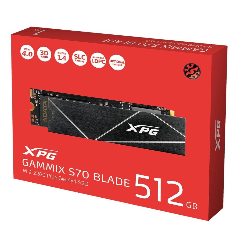 Imagem 5 de 9 do produto SSD XPG S70 Blade, 512GB, M.2 NVMe, PCIe Gen4x4, Leitura: 7200MB/s e Gravação: 2600MB/s, Preto - AGAMMIXS70B-512G-CS
