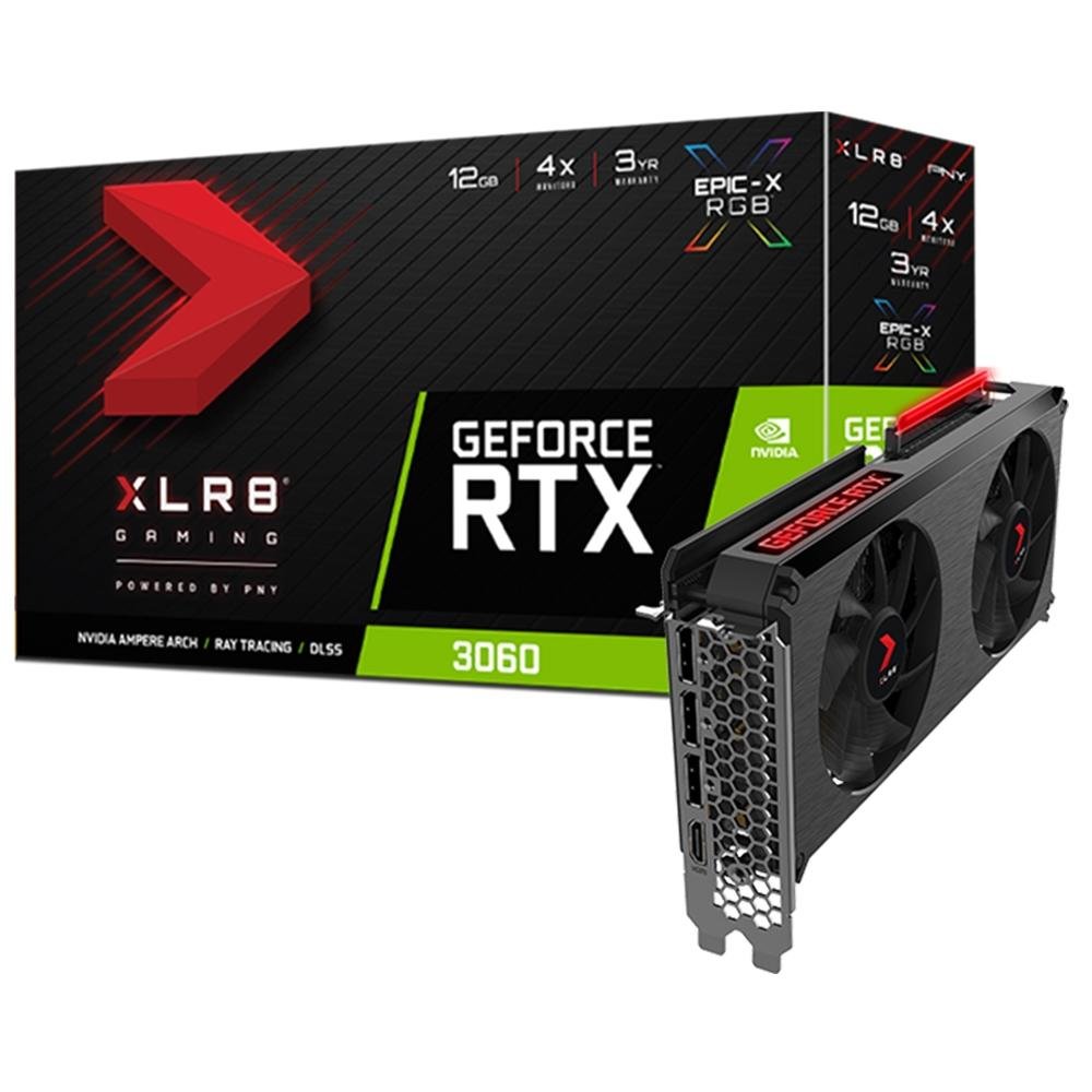 Placa de Vídeo RTX 3060 12GB EPIC PNY Geforce RGB, 12GB GDDR6, LHR, NVIDIA DLSS, Ray Tracing, Dual Fan, NVIDIA G-SYNC - VCG306012DFXPPB