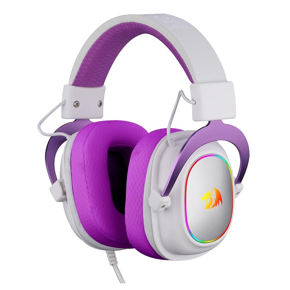 Headset Gamer Redragon Zeus X RGB 7.1 Surround, Drivers 53mm, Branco e Roxo - H510WP-RGB
