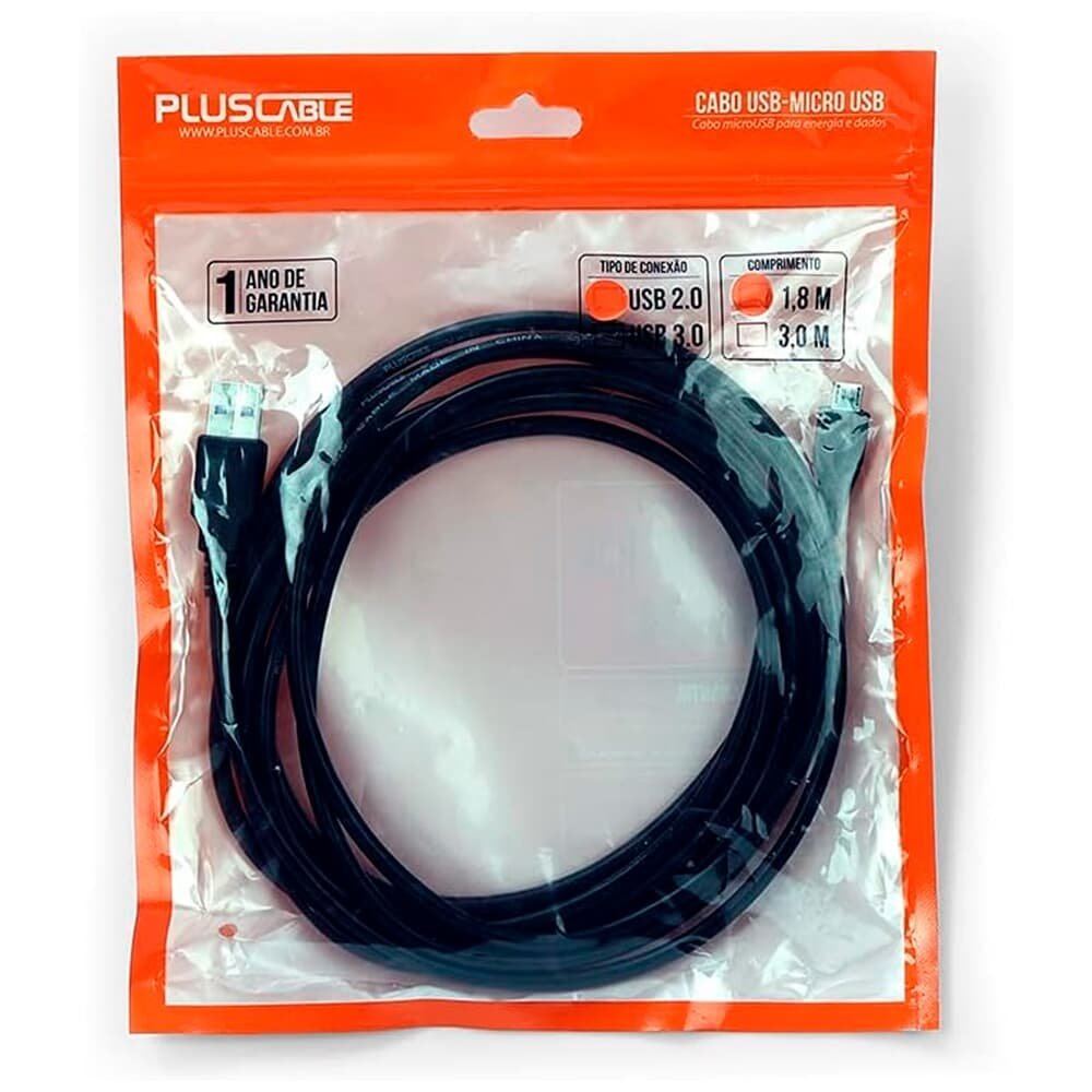 Cabo USB para Micro USB Plus Cable, 1.8 Metros - PC-USB1804